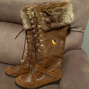 Baby Phat Brown Fur-Trimmed Lace-Up Boots